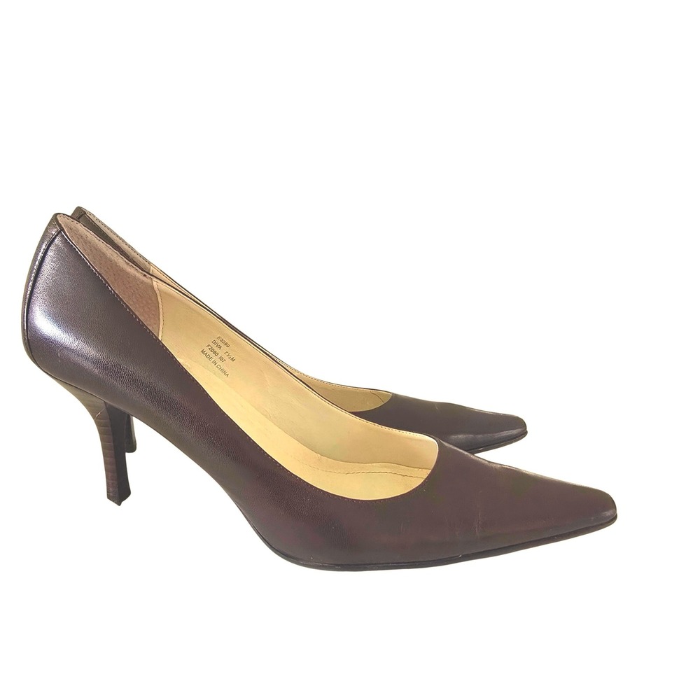 Calvin Klein Diva Dark Brown Leather Pointed Toe Pumps Womens 7.5M